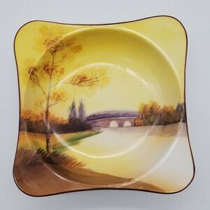 Nippon Early Noritake Morimura Hand Painted Square Dish Bowl Green Mark